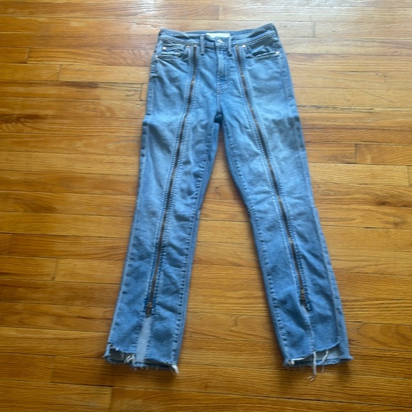 Mother Superior High Waisted Rascal Zip Step Fray Misbeliever Light Wash Jeans